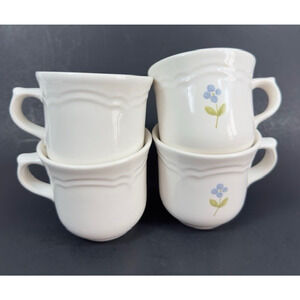 Pfaltzgraff Garland 4 Flat Cups White w/ Blue Flower 1980s Discontinued Vintage